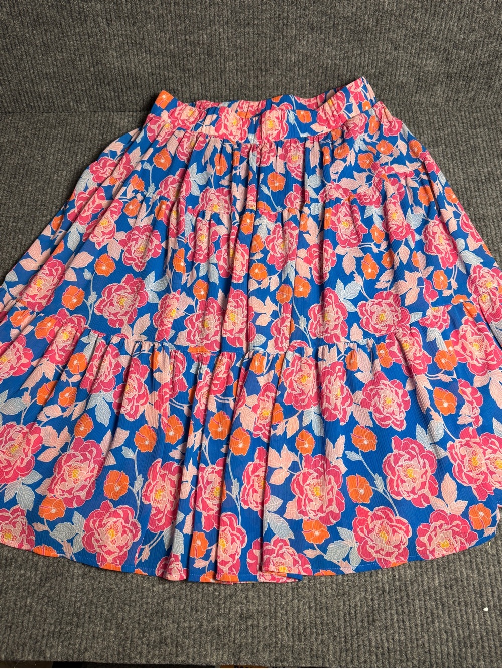 Ruby Road Bright Blue Floral Tiered Skirt - Women's Petite Small